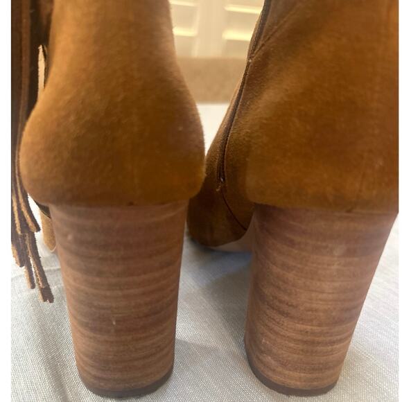 Vtg Charles David Boulder Suede Leather Camel Western Fringe Bootie Boots SZ 7 - Picture 5 of 11